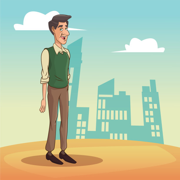 城市卡通里的老人图片下载