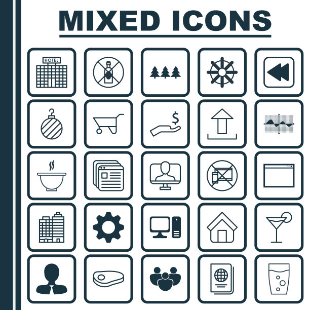 一组25个通用的可编辑图标可以使用图片下载