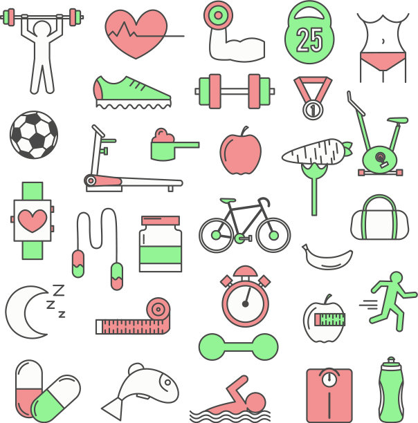 细线艺术风格设计运动图标集图片下载