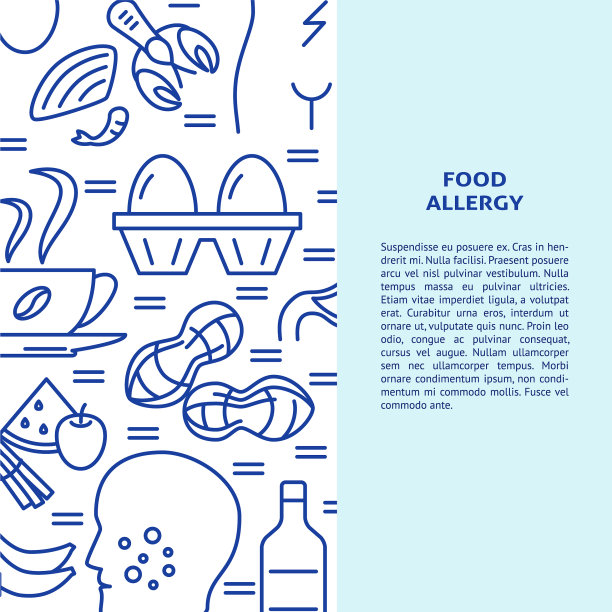 食物过敏横幅模板在线条风格图片下载