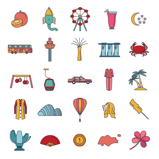 新加坡图标集卡通风格图片下载