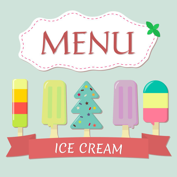 一套五种不同的带有红丝带的冰淇淋图片下载