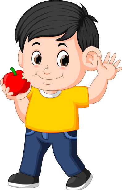 快乐的男孩咬苹果图片下载