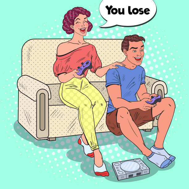 波普艺术夫妇用游戏机玩视频游戏图片下载