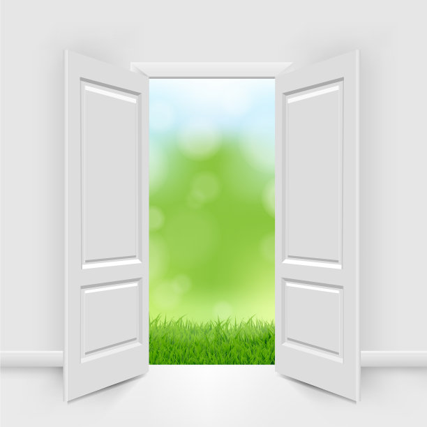 开着蓝天绿草的门图片下载