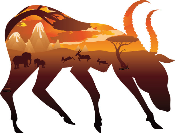 日落景观与羚羊图片下载