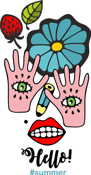 抽象画女子的手和眼睛图片下载