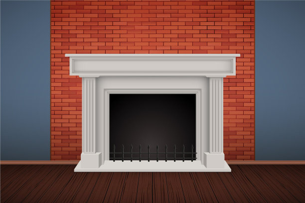 红砖墙房间，有壁炉图片下载