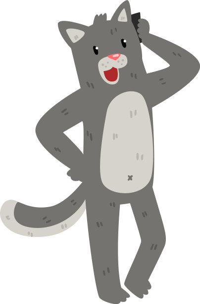 灰猫站着讲电话很可爱图片下载