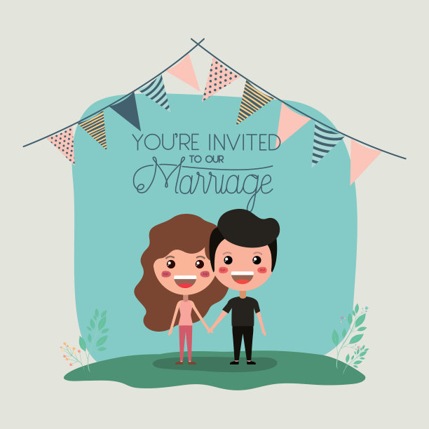 婚礼邀请卡的一对字符图片下载