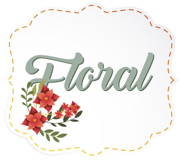 花红色花虚线框白色背图片下载