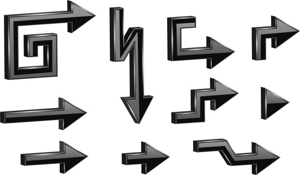 3d箭头黑色的直线箭头与旋转图片下载