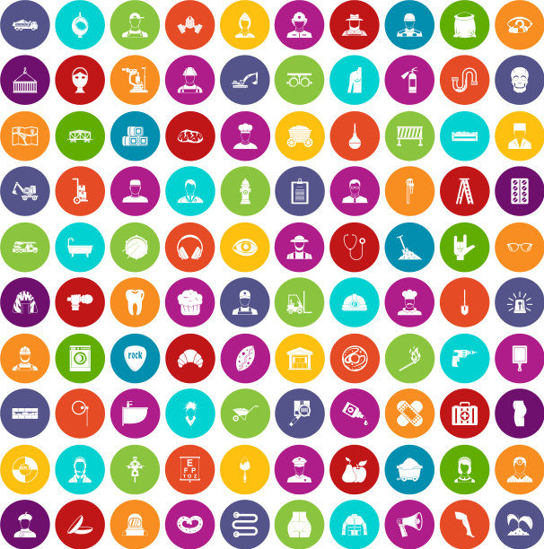 100个不同的职业图标设置颜色图片下载