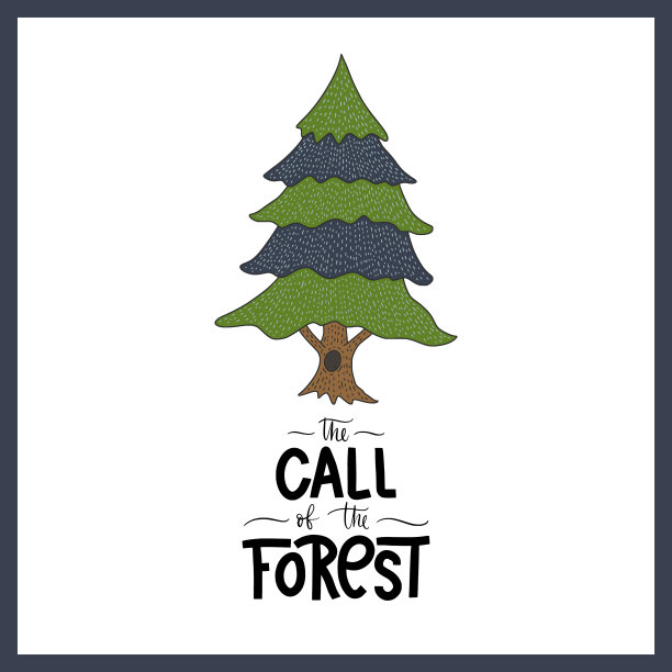 卡通卡片与冷杉树和手绘图片下载