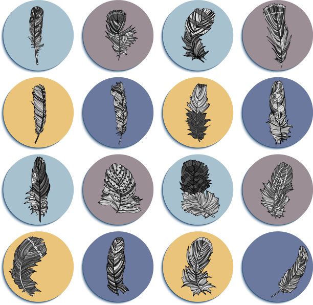 带有羽毛的圆形标志设计图片下载