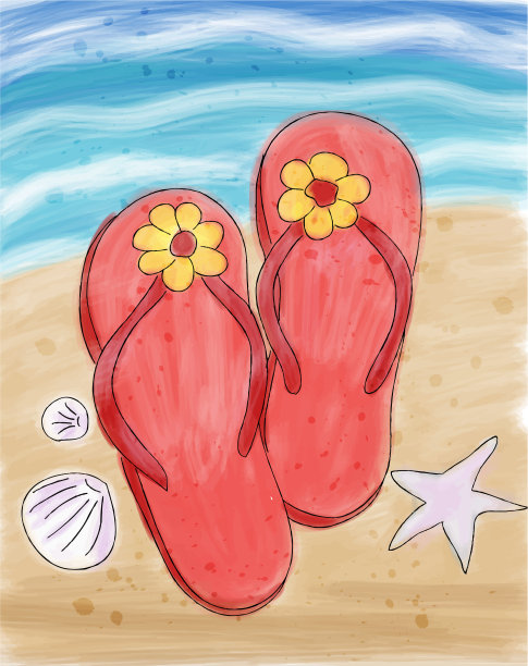 夏日沙滩上的沙滩上穿着人字拖图片下载