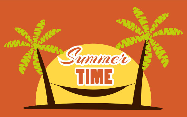 夕阳背景下棕榈树之间的吊床图片下载