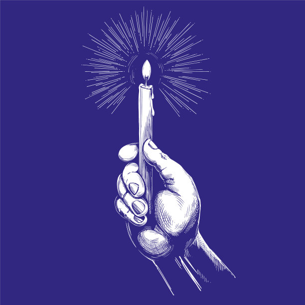 手握燃烧的蜡烛在黑暗中闪耀图片下载