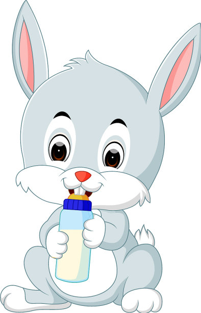 卡通可爱的兔子拿着奶瓶牛奶与奶嘴图片下载