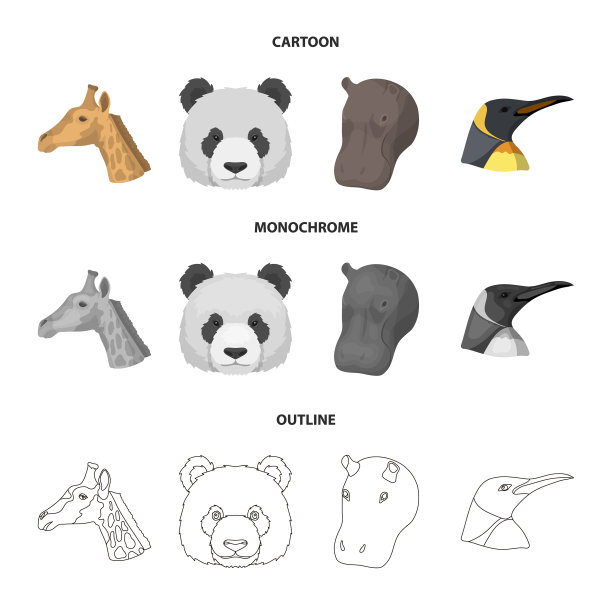 熊猫长颈鹿河马企鹅逼真图片下载