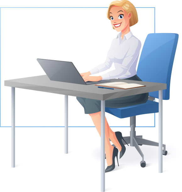 微笑的商务女性工作与笔记本电脑图片下载