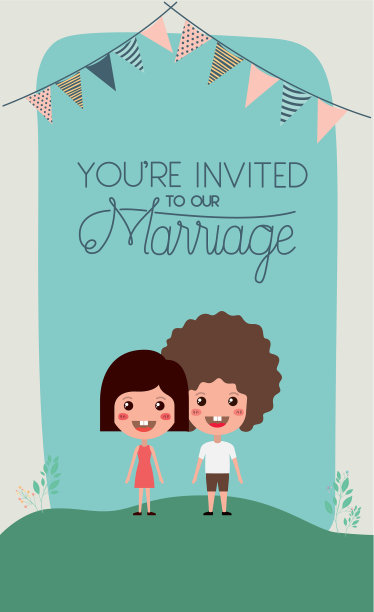 婚礼邀请卡的一对字符图片下载