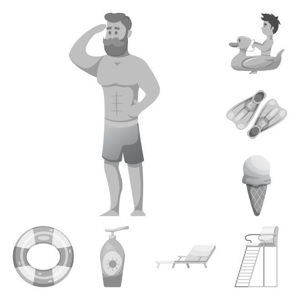 孤立对象的游泳池和游泳标志集图片下载