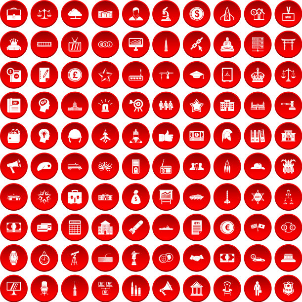 100个政府图标设置为红色图片下载