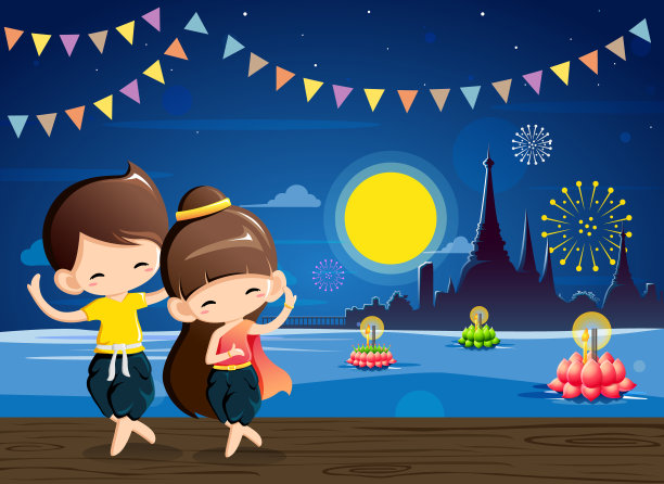 可爱的男孩女孩在民族服装泰国舞图片下载