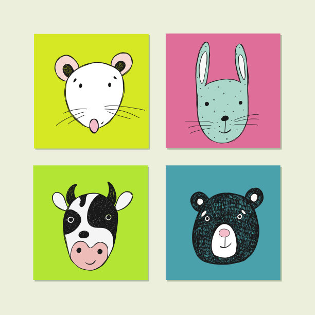 手绘滑稽动物脸的海报图片下载