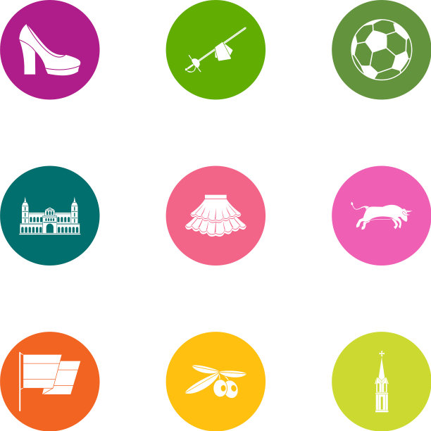 度假欧洲图标设置扁平风格图片下载