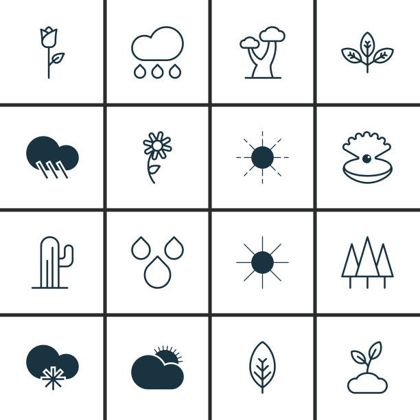 一组16个生态图标包括寒冷的气候图片下载