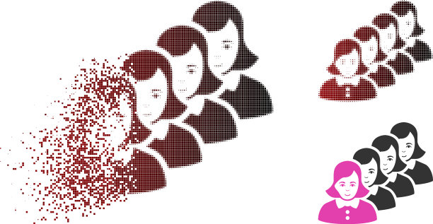 尘埃点缀半色调女人排队图标与脸图片下载