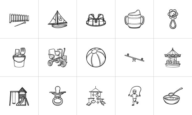 儿童手绘素描图标集图片下载