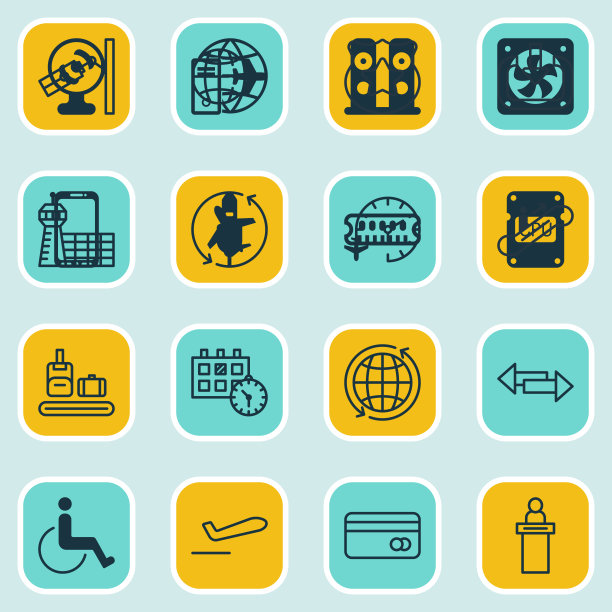 一套16个机场图标包括注册图片下载