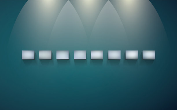 一排架子，陈列在深色的墙上图片下载