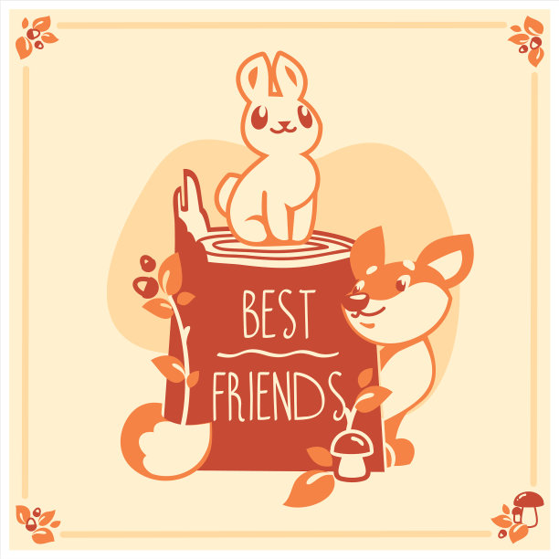 可爱的兔子和狐狸的贺卡图片下载