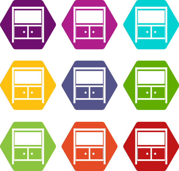 复古餐具柜图标设置颜色六面体图片下载