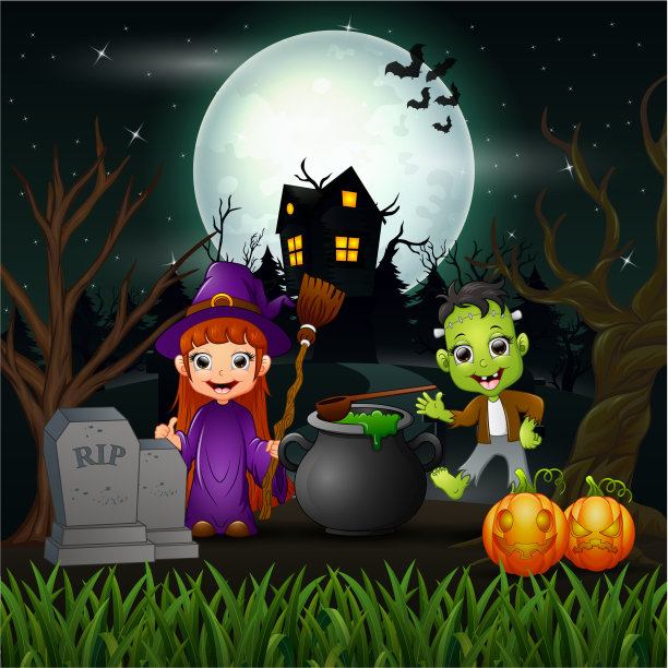 万圣节晚上女巫和吸血鬼快乐图片下载