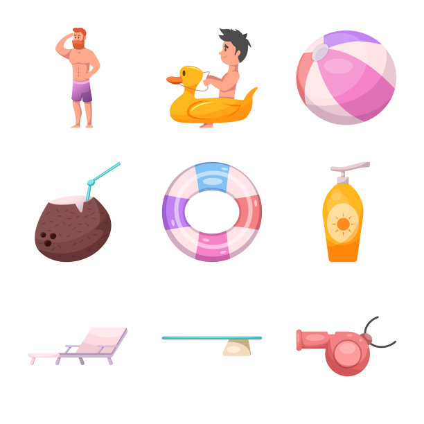 游泳池和游泳标志的孤立对象图片下载
