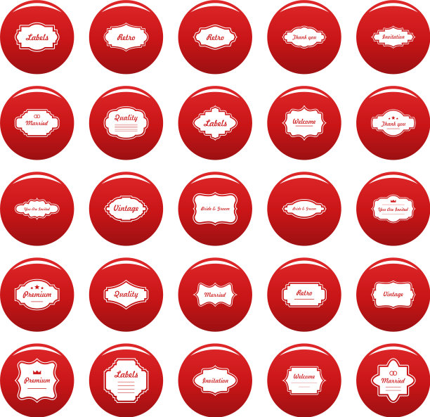 复古框架图标设置向量红色图片下载