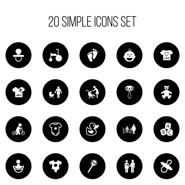 一组20可编辑的儿童图标包括符号图片下载