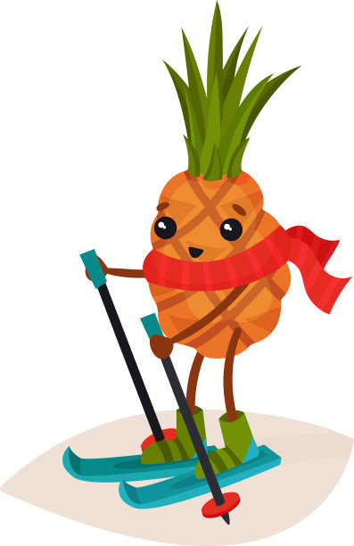 快乐菠萝上滑雪板的卡通人物图片下载