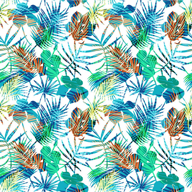 无缝隙的异国图案，热带叶图片下载