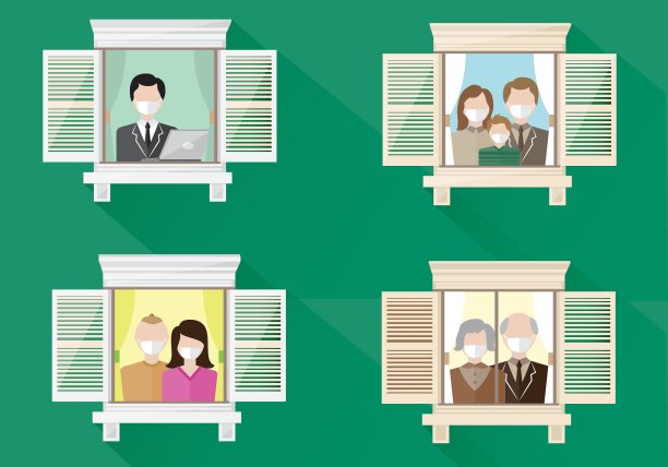 人们看着窗外。居家隔离和病毒防护。待在家里，Covid-19, nCov。图片下载