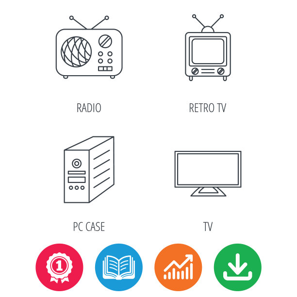 电视电脑机箱和复古收音机图标图片下载