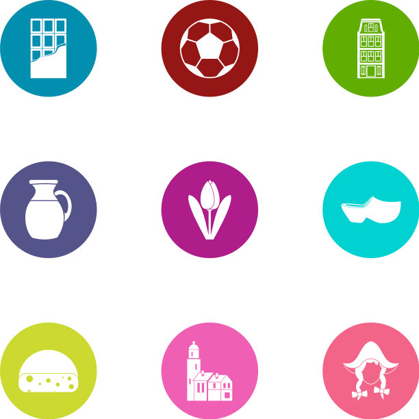 欧洲的图标设置扁平风格图片下载