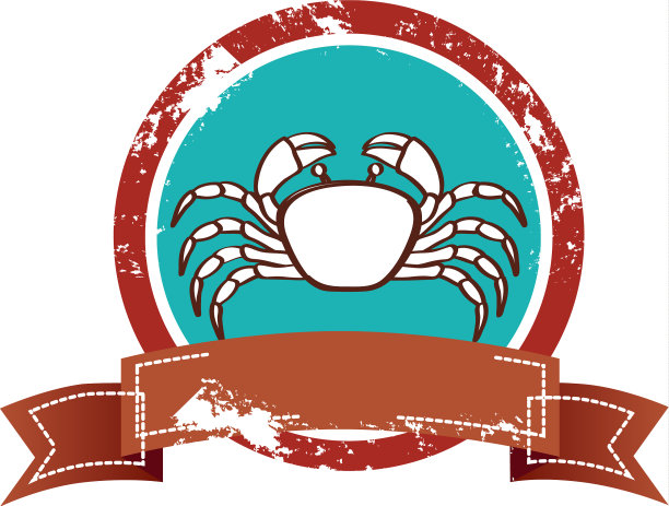 旧背景圆形边框蟹和标签图片下载
