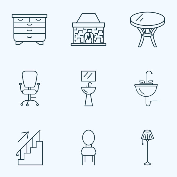 室内图标线条风格设置与咖啡桌图片下载
