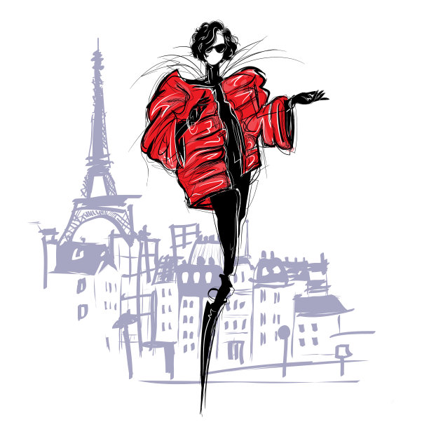 时尚女孩在素描风格的时尚女人图片下载